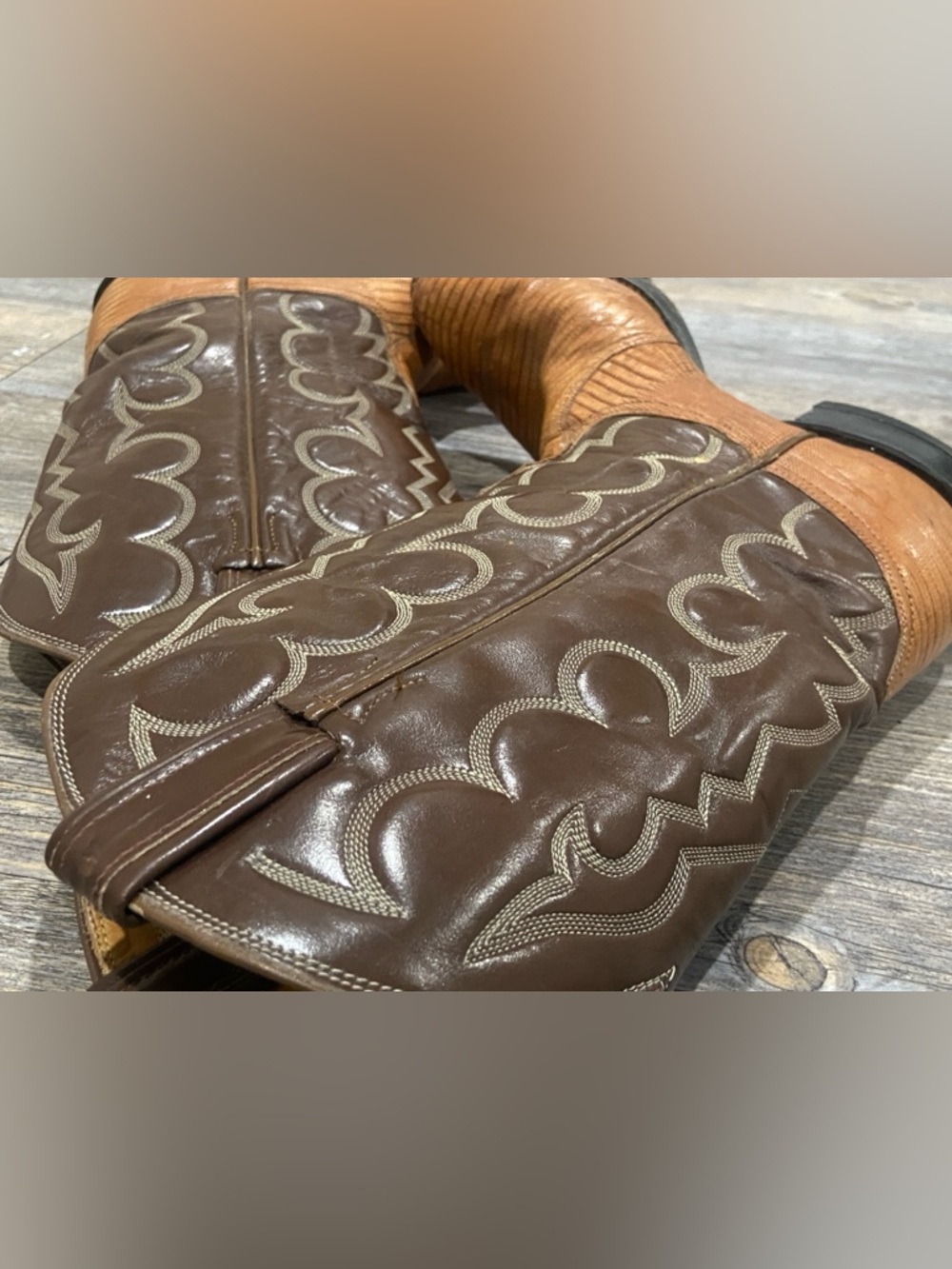 VTG Tony Lama Exotic Lizard Cowboy Brown Boots Size 8B Style 8006 Western Rodeo - Picture 4 of 13